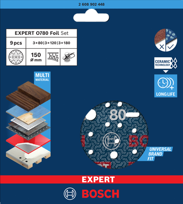 Bosch EXPERT O780 箔砂磨盤套裝 150 毫米。